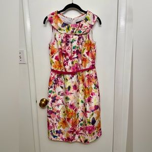 Madison Leigh Sleeveless Sheath dress with flower print and belt, size 8